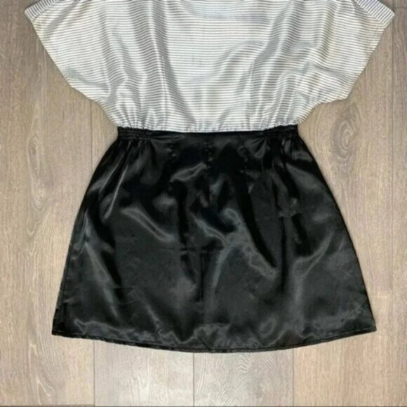 Mink Pink Stripes Satin Mini Dress Short Sleeve Black White Nautical Size Small - Picture 12 of 16